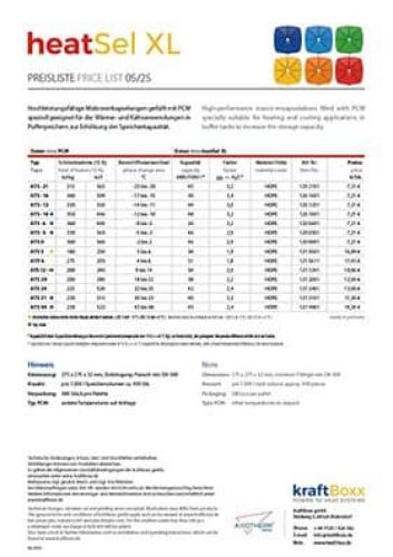 Preisliste heatSel XL PCM Material