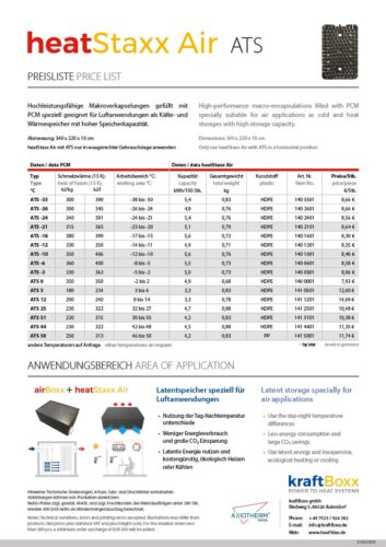 Preisliste Bild heatStaxx Air Preisliste heatStaxx Air
